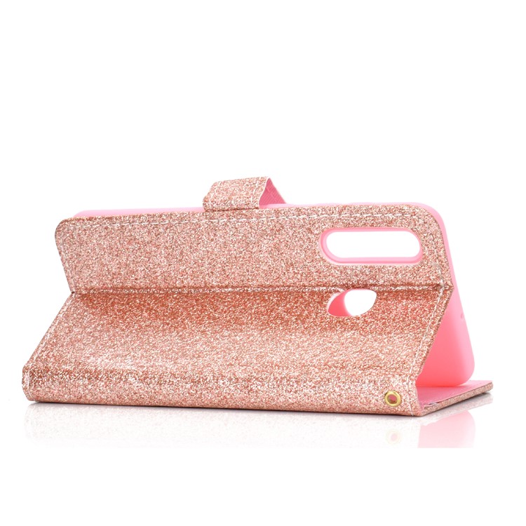 Flash Powder Leather Wallet Phone Case for Samsung Galaxy A20e - Rose Gold-5