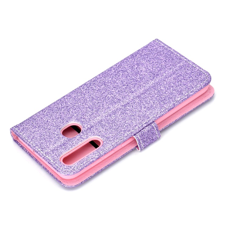 Flash Powder Leather Wallet Phone Case for Samsung Galaxy A20e - Purple-10