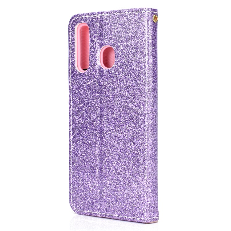 Flash Powder Leather Wallet Phone Case for Samsung Galaxy A20e - Purple-4