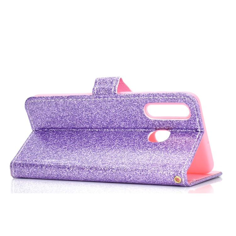 Flash Powder Leather Wallet Phone Case for Samsung Galaxy A20e - Purple-5