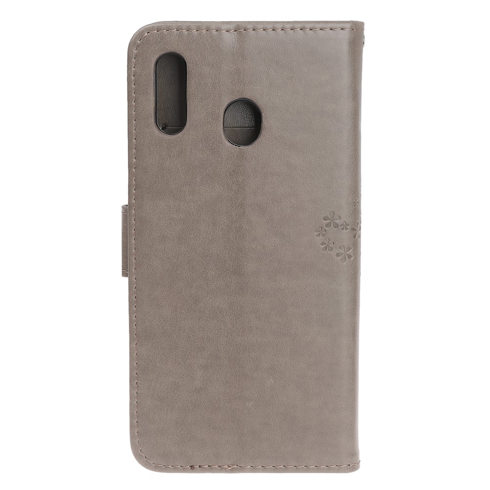 Imprint Tree+Owl Leather Wallet Phone Case for Samsung Galaxy A20e - Grey-3