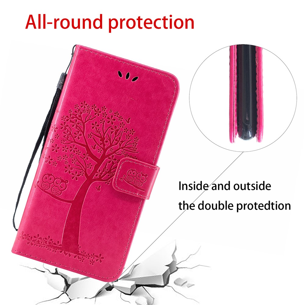 Imprint Tree+Owl Leather Wallet Phone Case for Samsung Galaxy A20e - Rose-6
