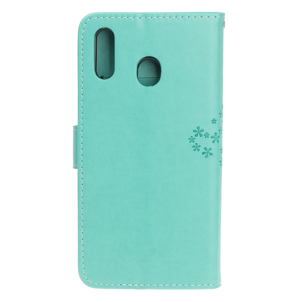 Portefeuille En Cuir Avec Arbre D'impression Et Portefeuille Hibou Pour Samsung Galaxy A20e - Vert-3
