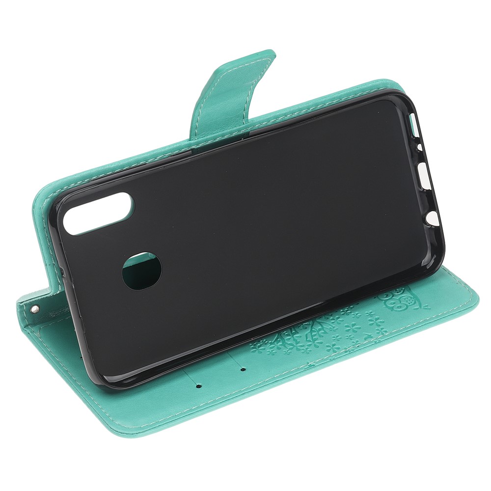 Portefeuille En Cuir Avec Arbre D'impression Et Portefeuille Hibou Pour Samsung Galaxy A20e - Vert-4