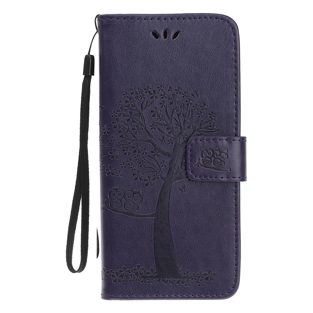 Impressão Árvore + Capa De Telefone Carteira De Couro Coruja Para Samsung Galaxy A20e - Roxo Escuro-2