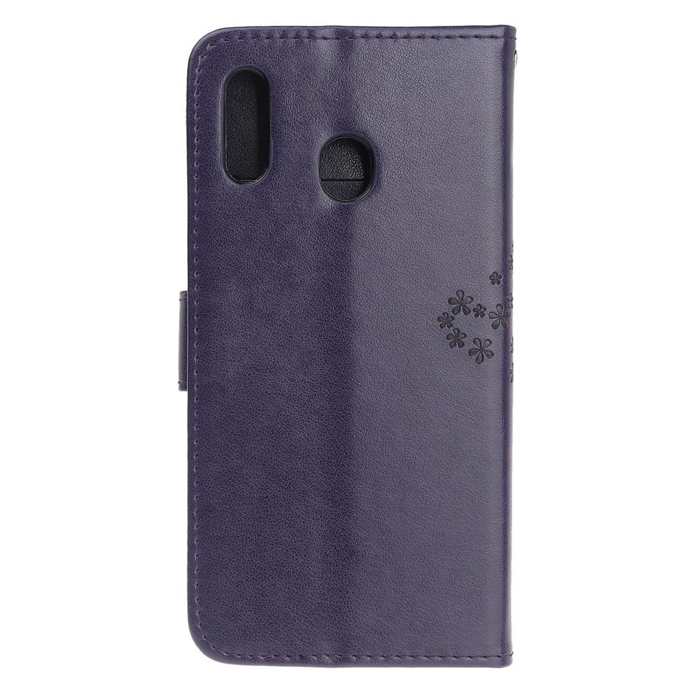 Impressão Árvore + Capa De Telefone Carteira De Couro Coruja Para Samsung Galaxy A20e - Roxo Escuro-3