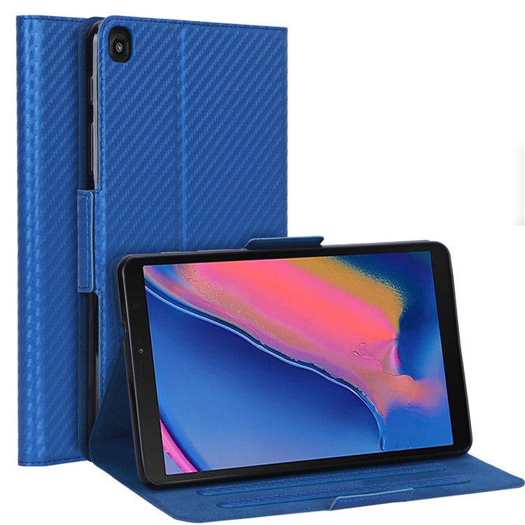 Carbon Fiber Texture Ultra-thin Stand Leather Tablet Case for Samsung Galaxy Tab A 8.0 (2019) with S Pen P200 P205 - Blue-1