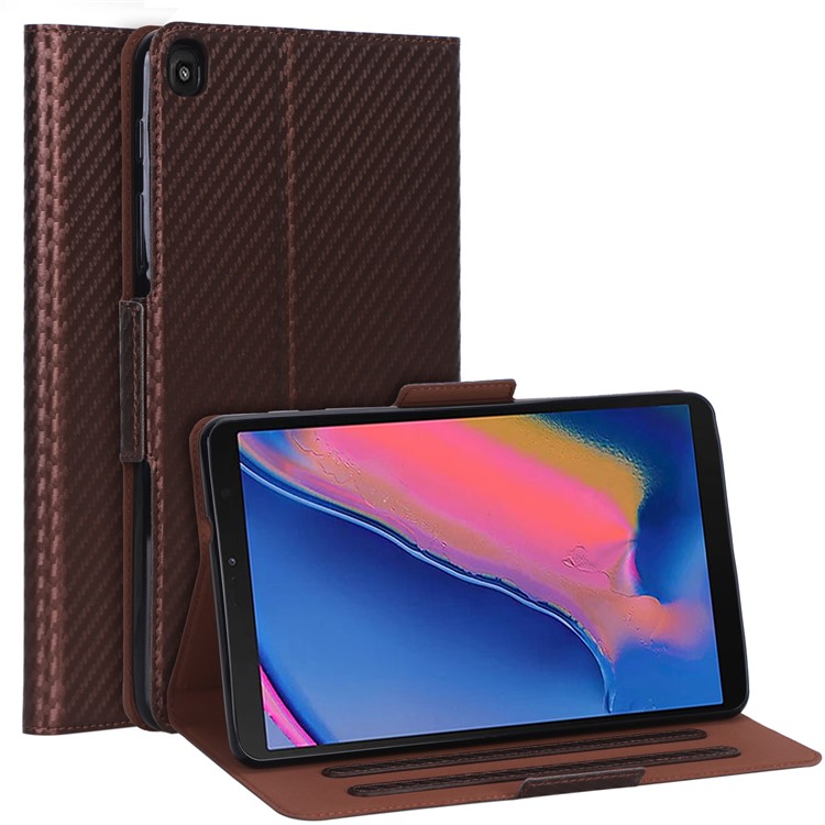 Ultradünne Tablet-Ledertasche Mit Kohlefaser-Textur Für Samsung Galaxy Tab A 8 (2019) - Braun-1