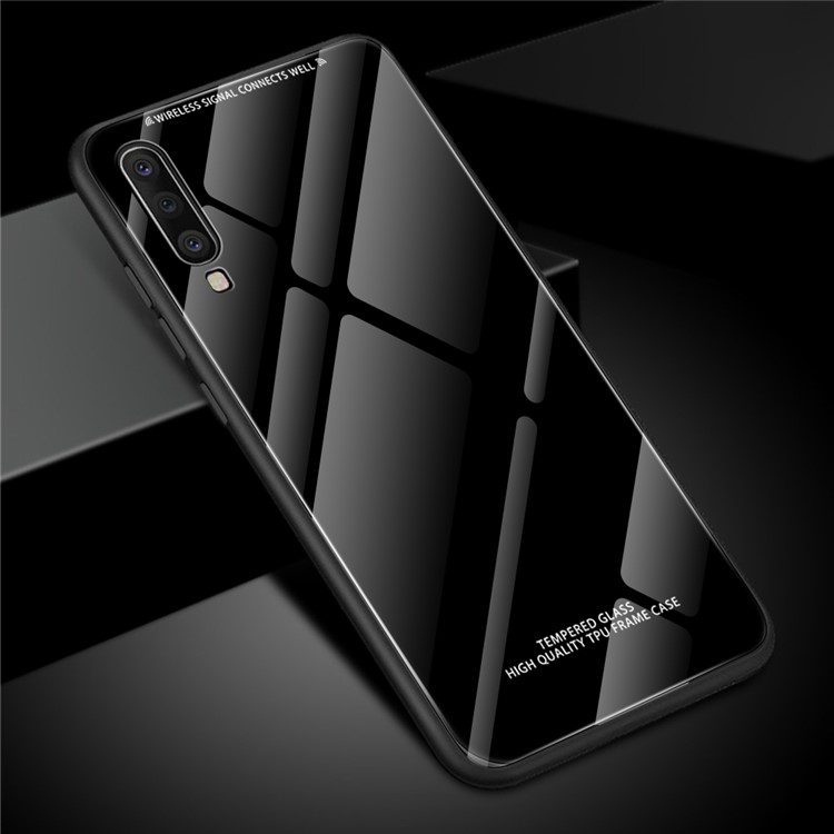 

Чистый Цвет Закаленное Стекло + ТПУ Края Телефона Чехол Для Samsung Galaxy A50 - Черный, Galaxy A50