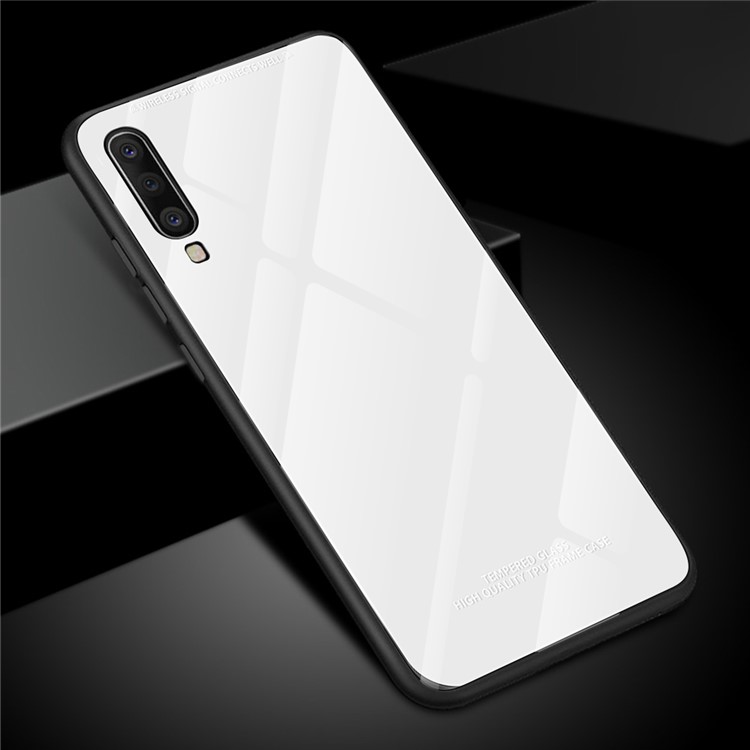

Чистый Цвет Закаленное Стекло + ТПУ Края Телефона Чехол Для Samsung Galaxy A50 - Белый, Galaxy A50