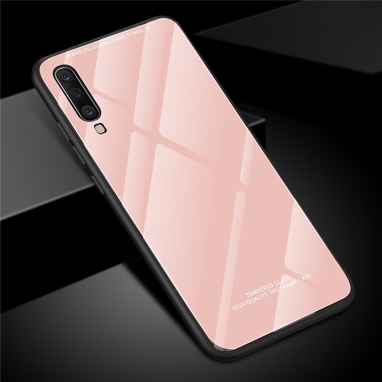 

Чистый Цвет Закаленное Стекло + ТПУ Края Телефона Чехол Для Samsung Galaxy A50 - Розовый, Galaxy A50