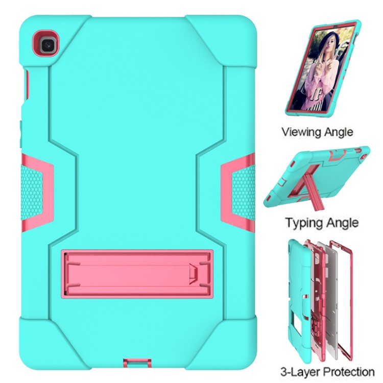 Shock Proof TPU + PC Hybrid Tablet Protective Case with Kickstand for Samsung Galaxy Tab S5e SM-T720 / SM-T725 - Cyan / Rose-1