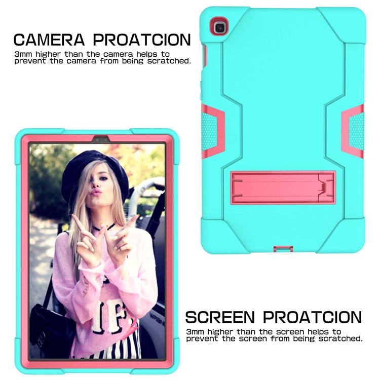 Shock Proof TPU + PC Hybrid Tablet Protective Case with Kickstand for Samsung Galaxy Tab S5e SM-T720 / SM-T725 - Cyan / Rose-3