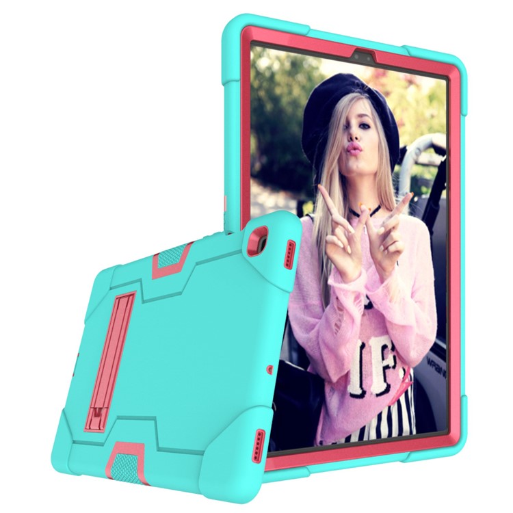 Shock Proof TPU + PC Hybrid Tablet Protective Case with Kickstand for Samsung Galaxy Tab S5e SM-T720 / SM-T725 - Cyan / Rose-5