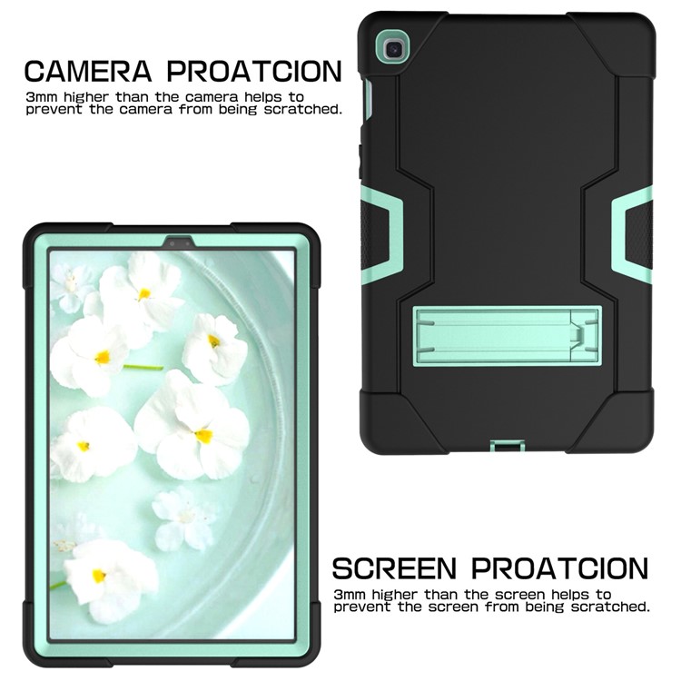 Shock Proof TPU + PC Hybrid Tablet Protective Case with Kickstand for Samsung Galaxy Tab S5e SM-T720 / SM-T725 - Black / Cyan-3