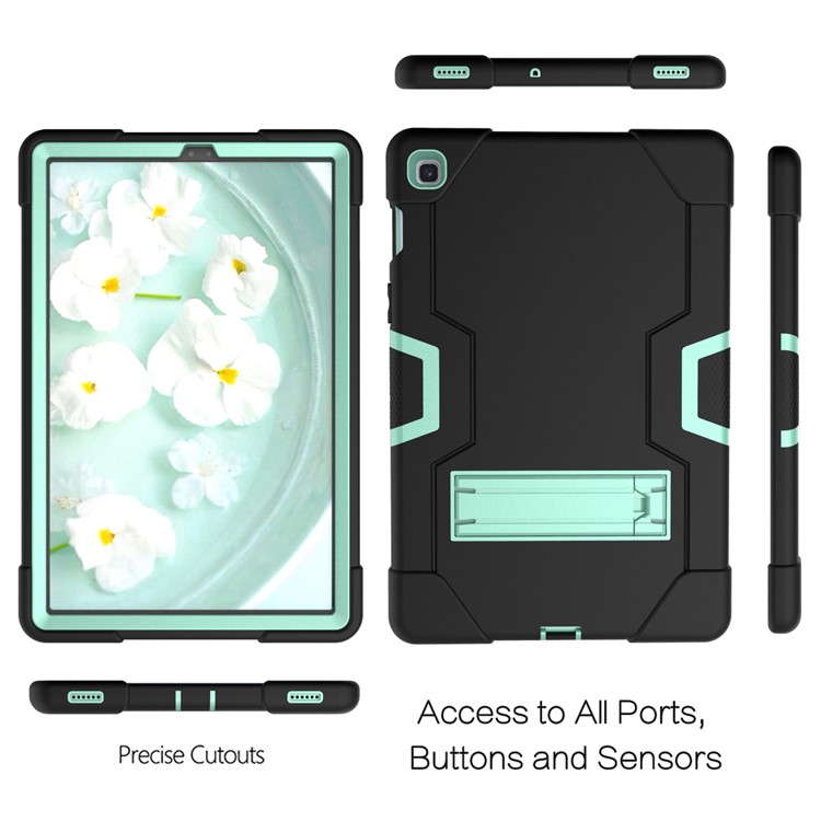 Shock Proof TPU + PC Hybrid Tablet Protective Case with Kickstand for Samsung Galaxy Tab S5e SM-T720 / SM-T725 - Black / Cyan-4