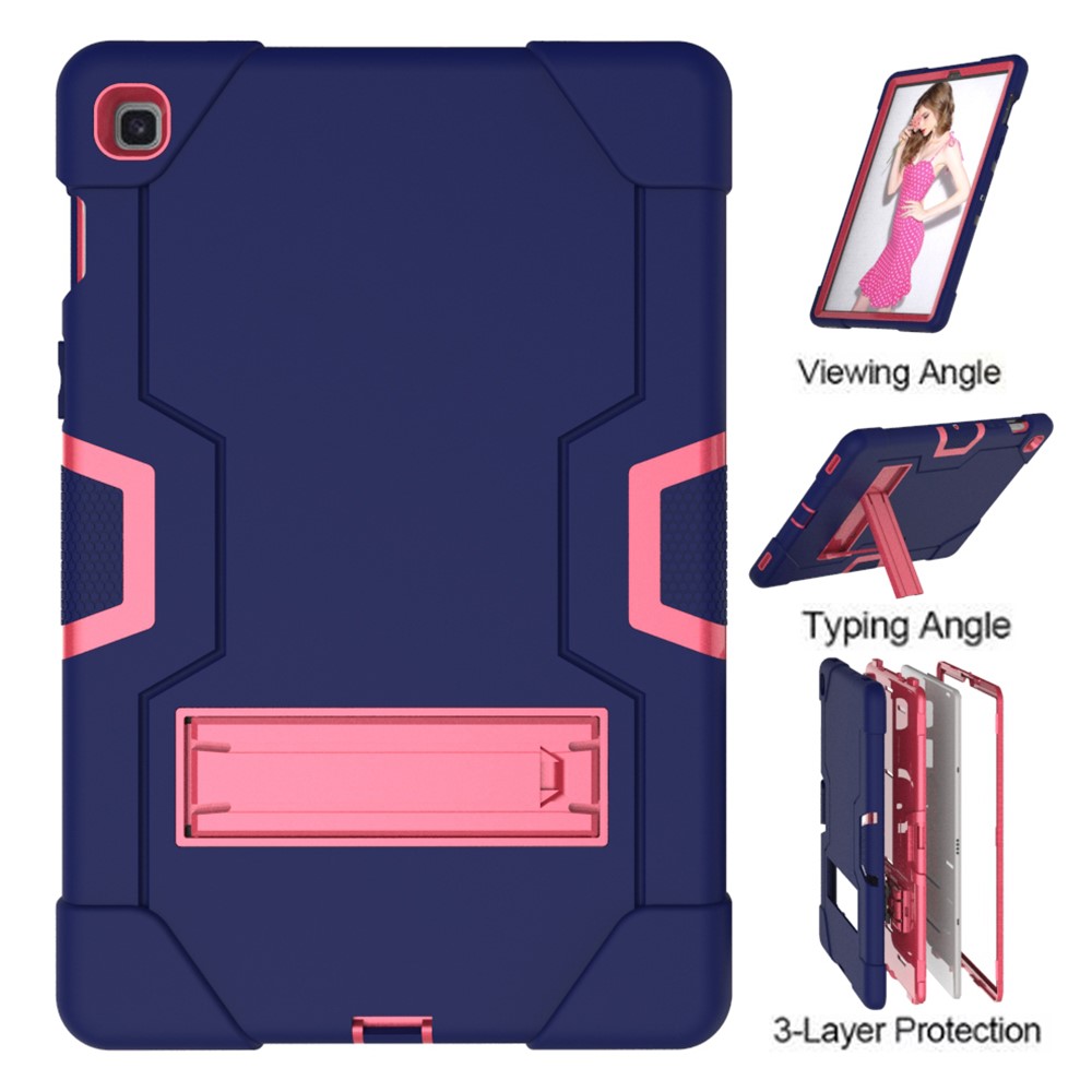 Shock Proof TPU + PC Hybrid Tablet Protective Case with Kickstand for Samsung Galaxy Tab S5e SM-T720 / SM-T725 - Dark Blue / Rose-1