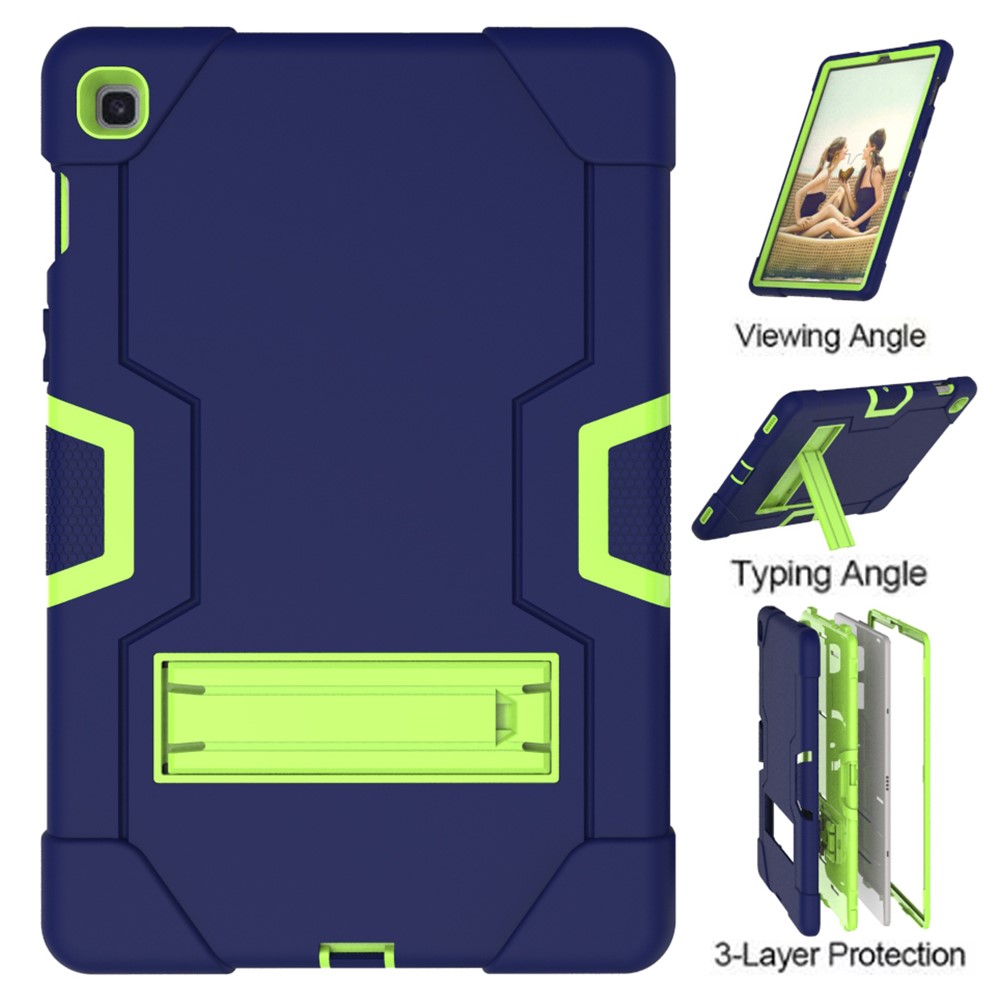 Shock Proof TPU + PC Hybrid Tablet Protective Case with Kickstand for Samsung Galaxy Tab S5e SM-T720 / SM-T725 - Dark Blue / Green-1