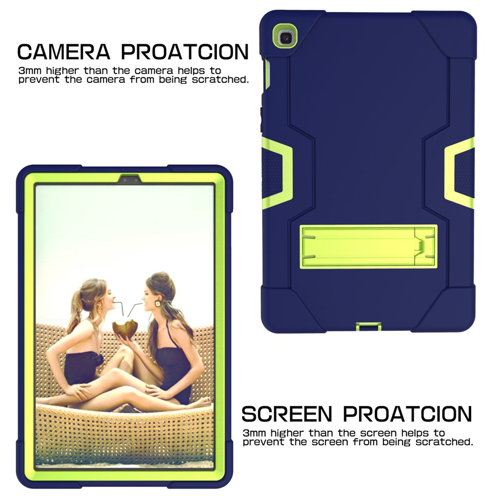 Tpu de Choque TPU + PC Híbrida Caso Protector Con Kickstand Para Samsung Galaxy Tab S5e SM-T720 / SM-T725 - Azul Oscuro / Verde