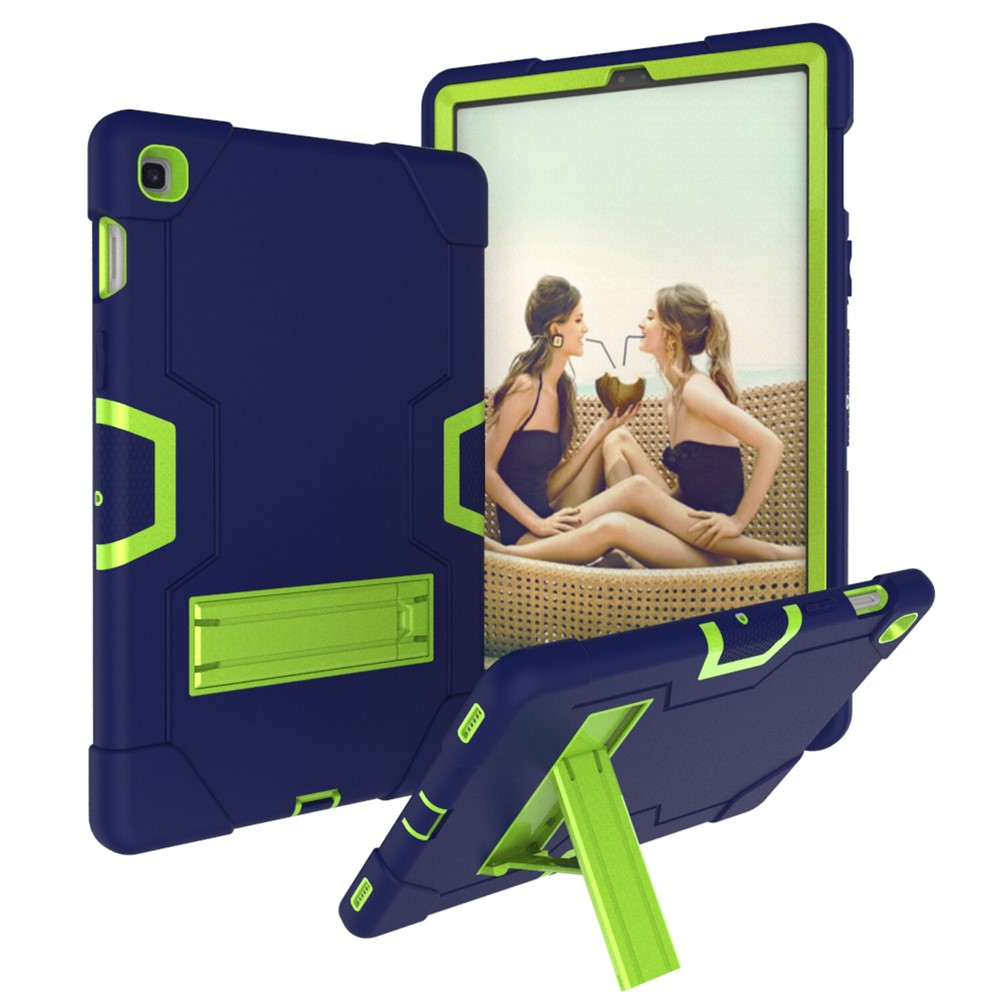Shock Proof TPU + PC Hybrid Tablet Protective Case with Kickstand for Samsung Galaxy Tab S5e SM-T720 / SM-T725 - Dark Blue / Green-7