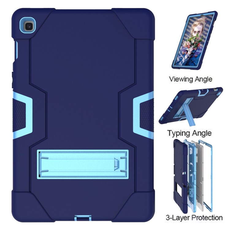 Shock Proof TPU + PC Hybrid Tablet Protective Case with Kickstand for Samsung Galaxy Tab S5e SM-T720 / SM-T725 - Dark Blue / Baby Blue-1