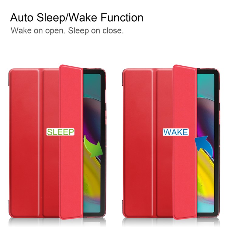 Tri-fold PU Leather Stand Tablet Cover for Samsung Galaxy Tab S5e SM-T720 / SM-T725 - Red-2
