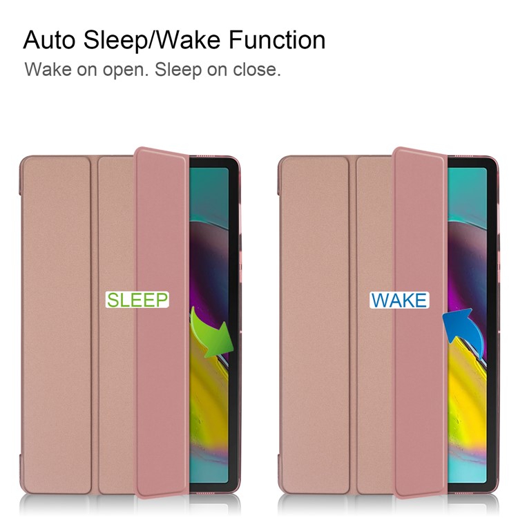 Tri-fold PU Leather Stand Tablet Cover for Samsung Galaxy Tab S5e SM-T720 / SM-T725 - Rose Gold-2