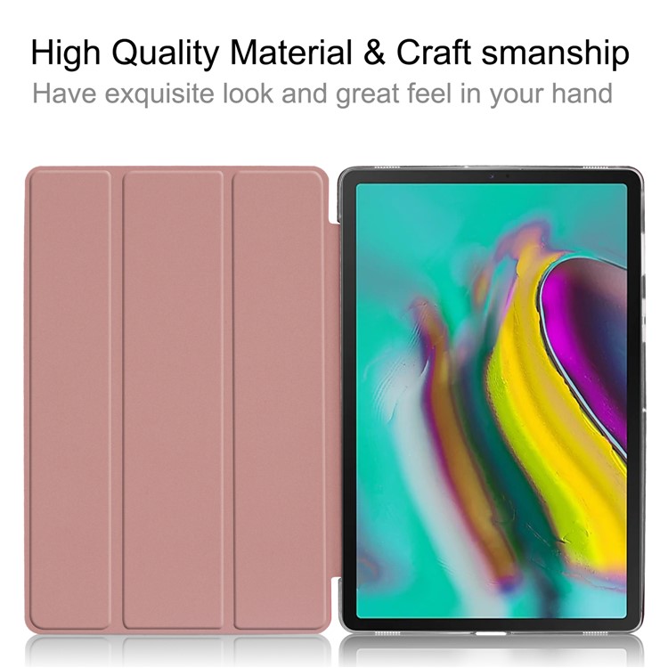 Tri-fold PU Leather Stand Tablet Cover for Samsung Galaxy Tab S5e SM-T720 / SM-T725 - Rose Gold-6