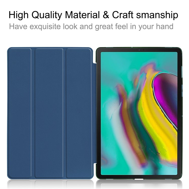 Tri-fold PU Leather Stand Tablet Cover for Samsung Galaxy Tab S5e SM-T720 / SM-T725 - Dark Blue-6