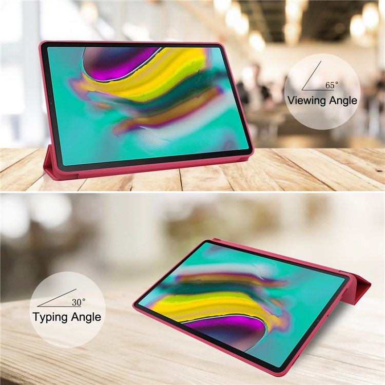 Tri-fold Stand Leather Smart Case for Samsung Galaxy Tab S5e SM-T720 - Red-5