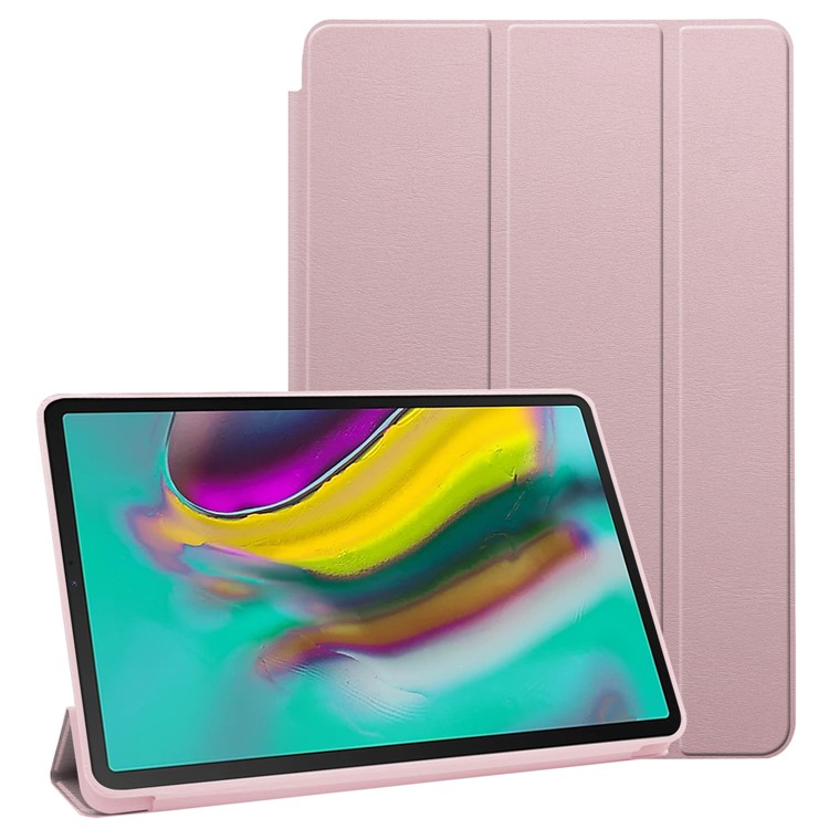 Funda Inteligente De Cuero Con Triple Soporte Para Samsung Galaxy Tab S5e SM-T720 - Oro Rosa-1