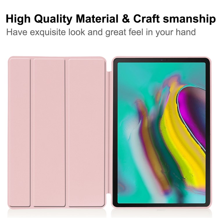 Funda Inteligente De Cuero Con Triple Soporte Para Samsung Galaxy Tab S5e SM-T720 - Oro Rosa-2