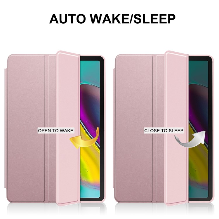 Funda Inteligente De Cuero Con Triple Soporte Para Samsung Galaxy Tab S5e SM-T720 - Oro Rosa-3