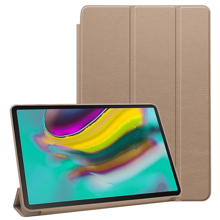 Tri-fold Stand Leather Smart Case for Samsung Galaxy Tab S5e SM-T720 - Gold-1