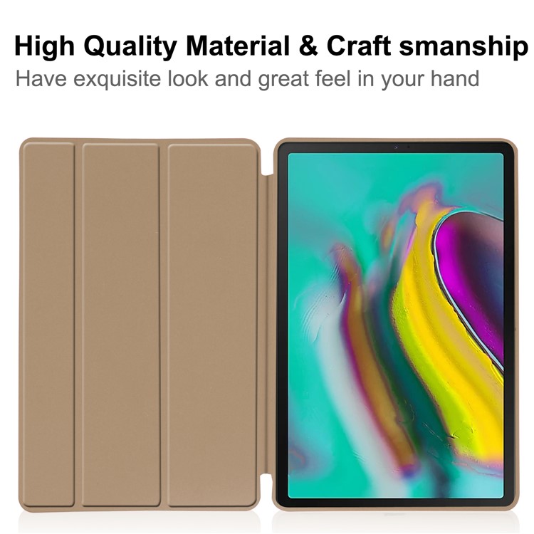 Tri-fold Stand Leather Smart Case for Samsung Galaxy Tab S5e SM-T720 - Gold-2