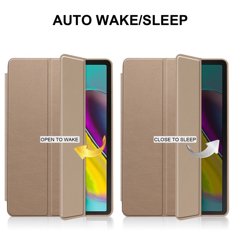 Tri-fold Stand Leather Smart Case for Samsung Galaxy Tab S5e SM-T720 - Gold-3