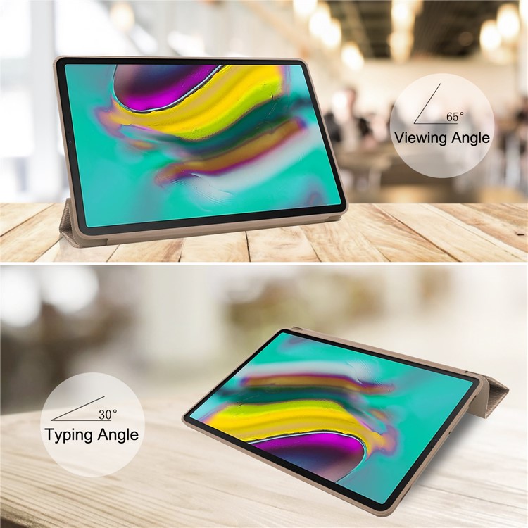Tri-fold Stand Leather Smart Case for Samsung Galaxy Tab S5e SM-T720 - Gold-5