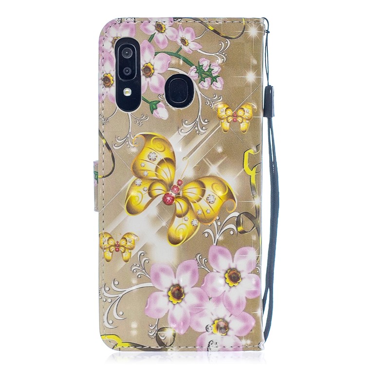 Light Spot Decor Pattern Printing Leather Wallet Case for Samsung Galaxy A20/A30 - Flowers and Gold Butterfly-2