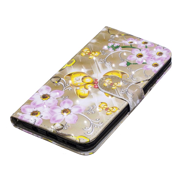 Light Spot Decor Pattern Printing Leather Wallet Case for Samsung Galaxy A20/A30 - Flowers and Gold Butterfly-5