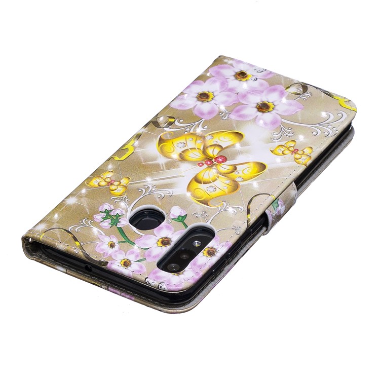 Light Spot Decor Pattern Printing Leather Wallet Case for Samsung Galaxy A20/A30 - Flowers and Gold Butterfly-6