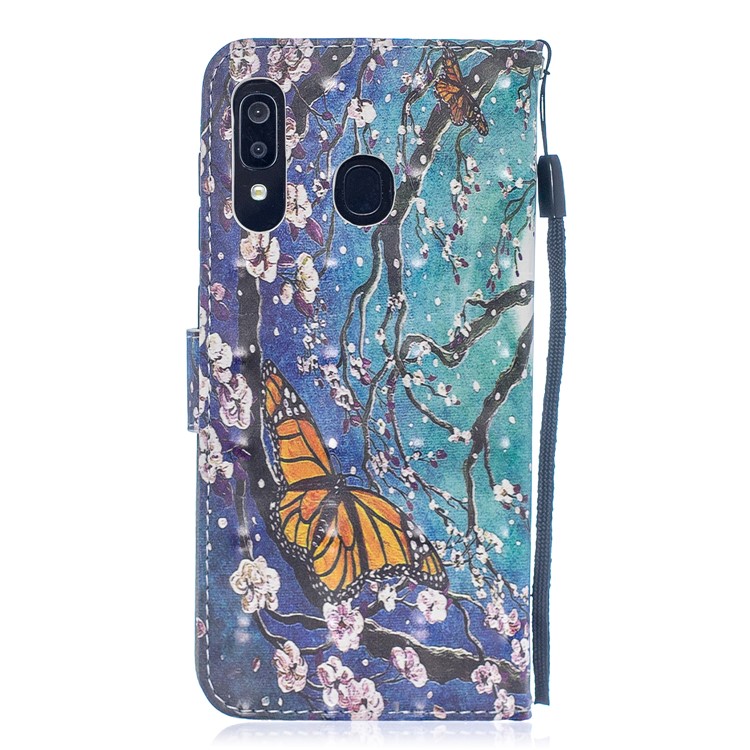 Light Spot Decor Pattern Printing Leather Wallet Case for Samsung Galaxy A20/A30 - Flower Pattern-2