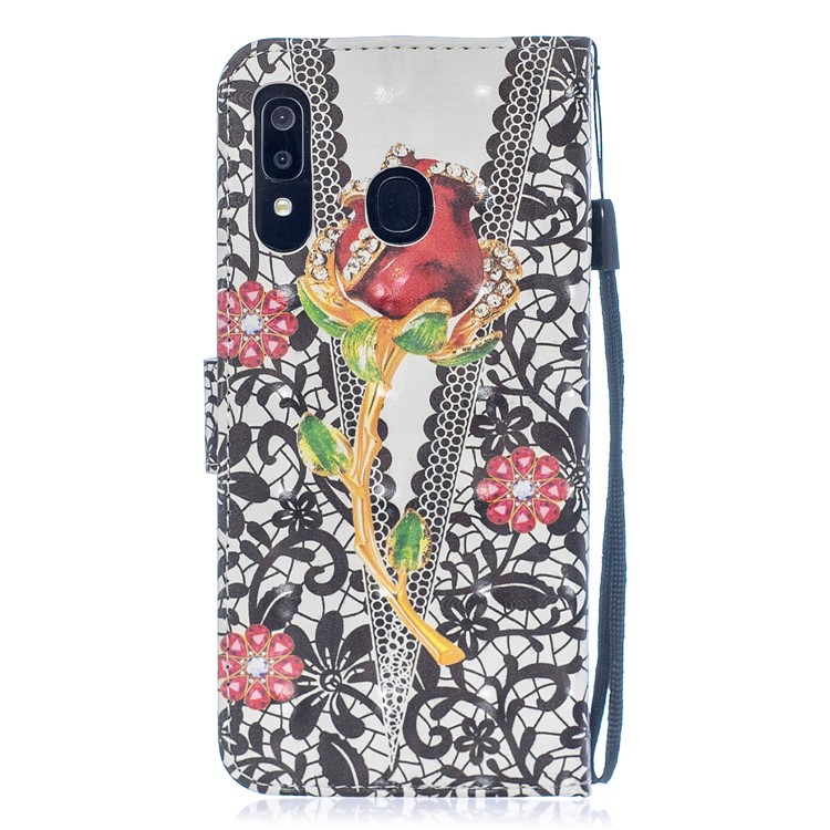 Light Spot Decor Pattern Printing Leather Wallet Case for Samsung Galaxy A20/A30 - Rose Flowers-2