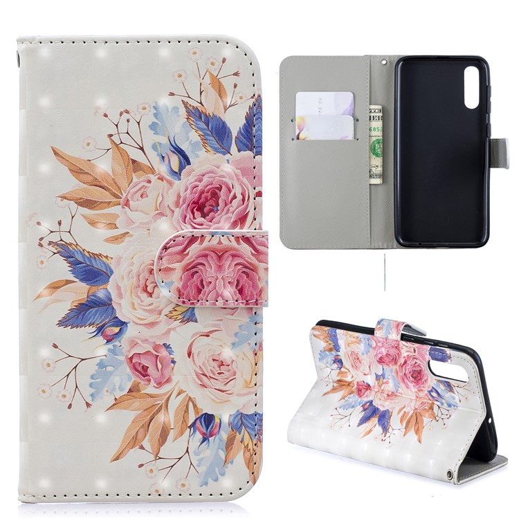 Light Spot Decor Pattern Printing Leather Wallet Case for Samsung Galaxy A50 - Vivid Flowers-1