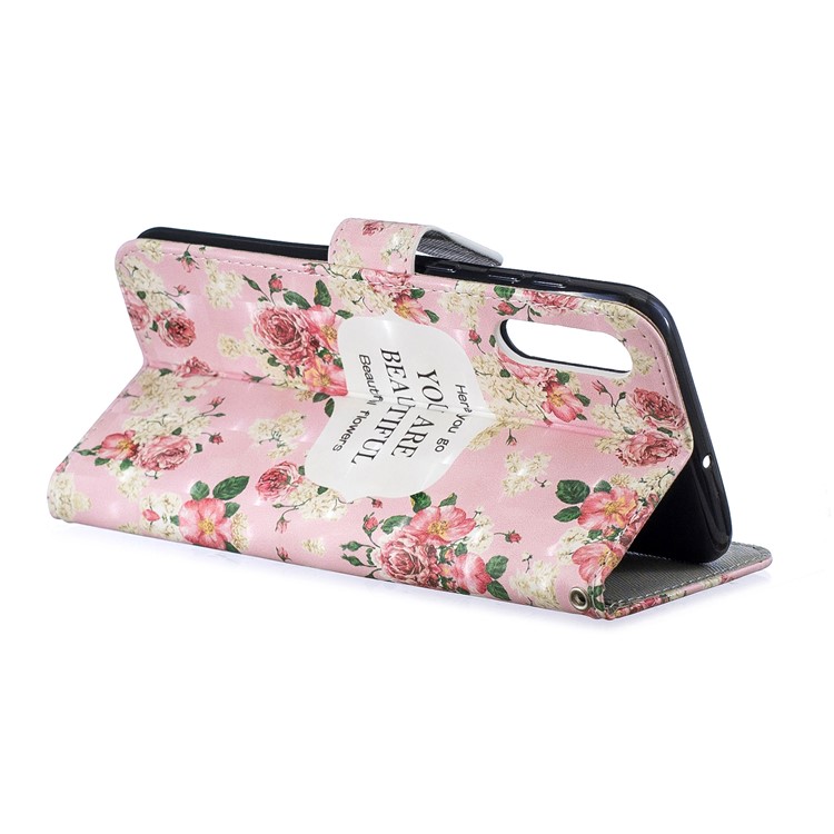 Custodia A Portafoglio In Pelle Stampa Motivo Decorativo Motivo Luci Per Samsung Galaxy A50 - Fiori Che Sbocciano-3