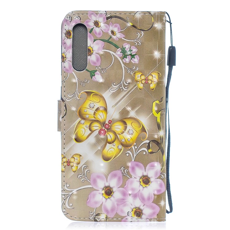 Light Spot Decor Pattern Printing Leather Wallet Case for Samsung Galaxy A50/A50s/A30s - Flowers and Gold Butterfly-2