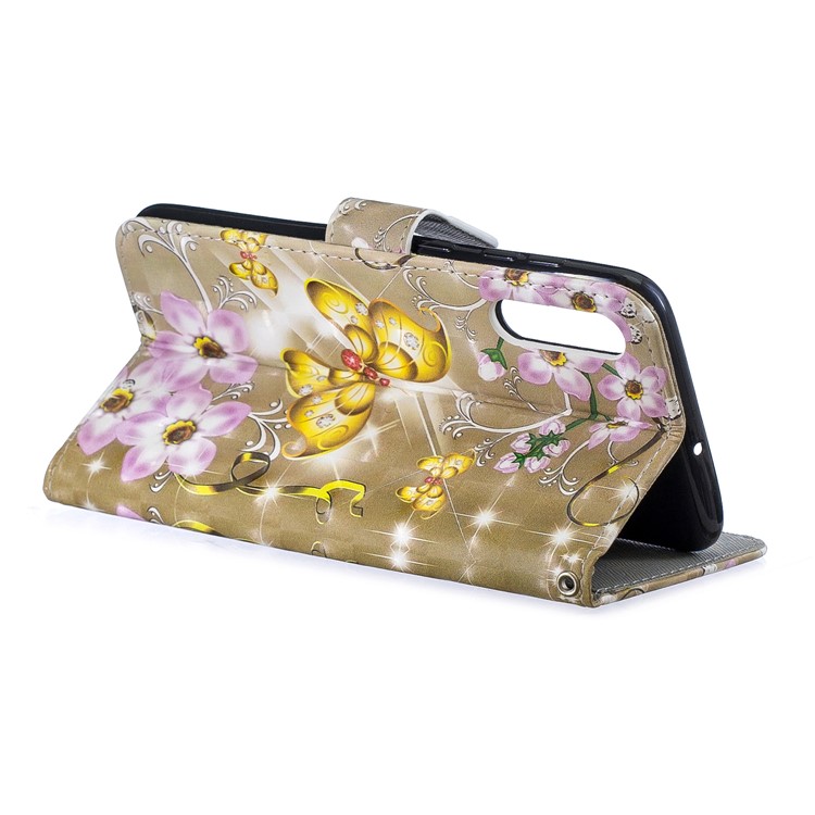 Light Spot Decor Pattern Printing Leather Wallet Case for Samsung Galaxy A50/A50s/A30s - Flowers and Gold Butterfly-3