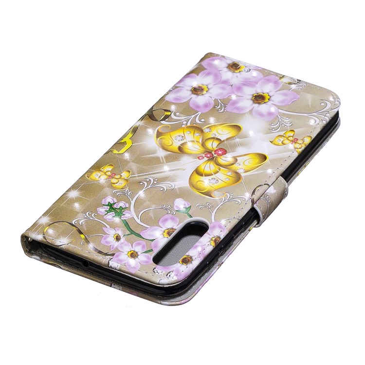 Light Spot Decor Pattern Printing Leather Wallet Case for Samsung Galaxy A50/A50s/A30s - Flowers and Gold Butterfly-6