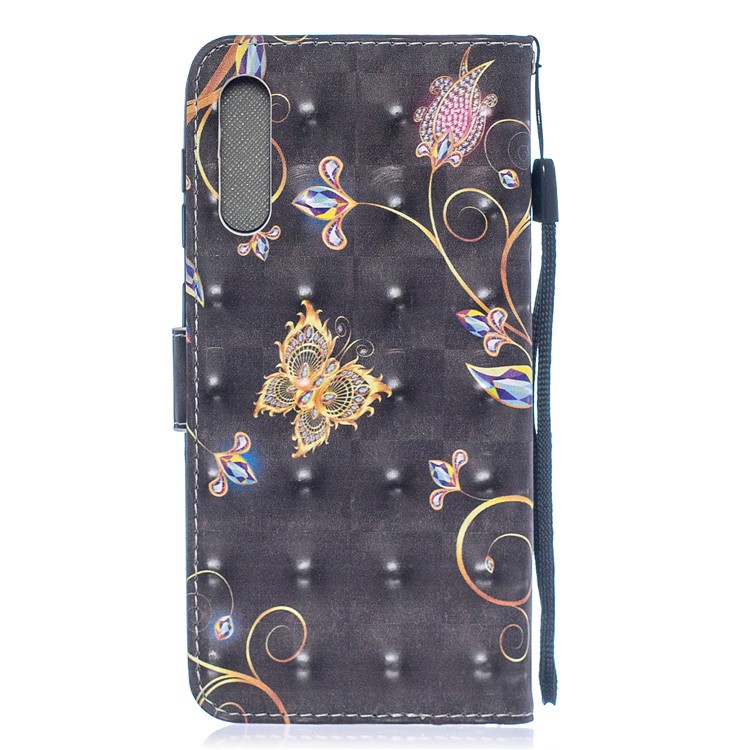 Light Spot Decor Pattern Printing Leather Wallet Case for Samsung Galaxy A50 - Butterfly and Flower-2