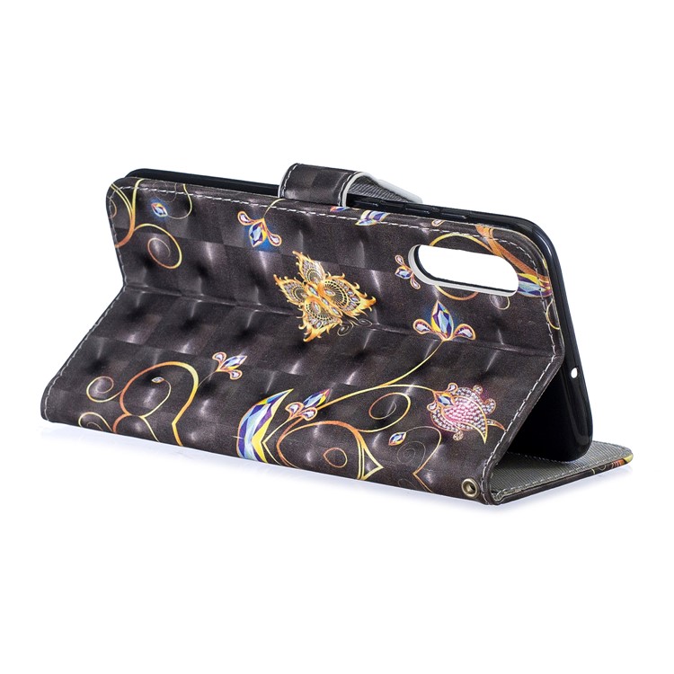 Light Spot Decor Pattern Printing Leather Wallet Case for Samsung Galaxy A50 - Butterfly and Flower-3
