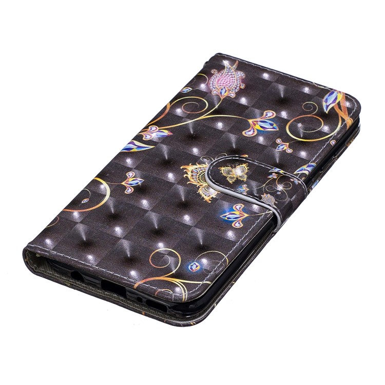 Light Spot Decor Pattern Printing Leather Wallet Case for Samsung Galaxy A50 - Butterfly and Flower-5